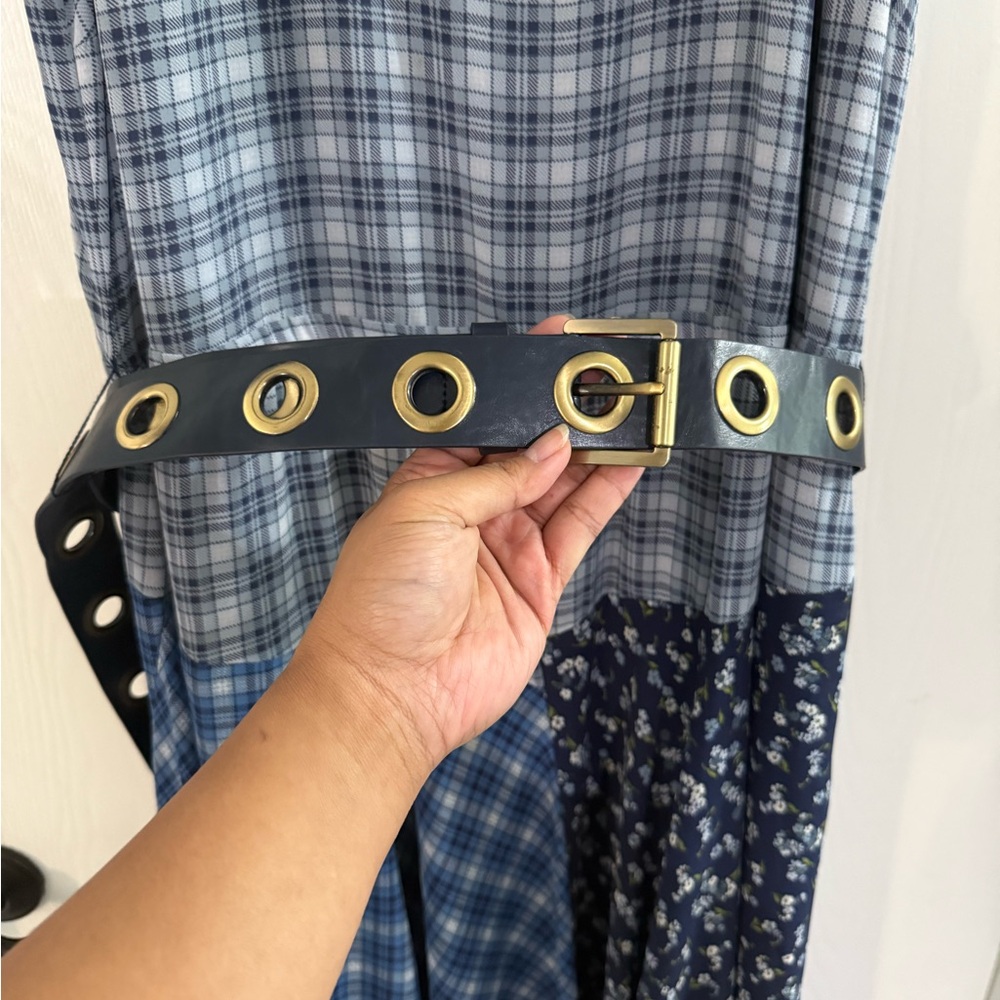 MICHAEL Michael Kors XXL Blue Asymmetrical Plaid Georgette Dress - Picture 5 of 8